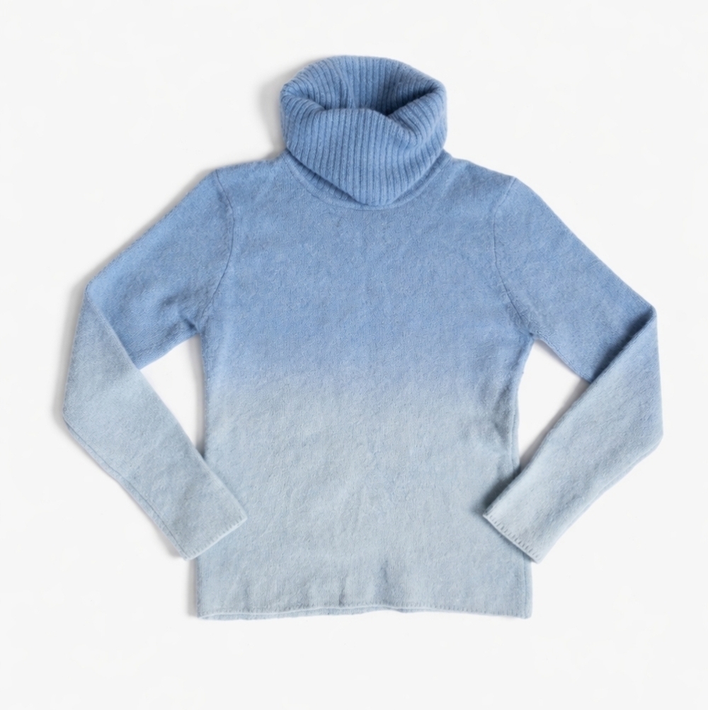 VTG Angora Lambswool turtleneck blue ombre cozycore knit sweater sz XL